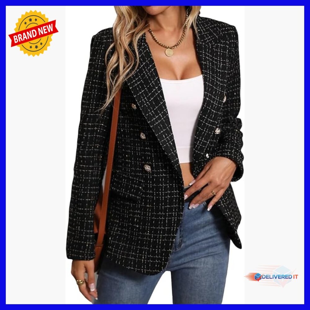 Tweed Blazer Fully Lined Business Casual Jacket Pockets Relaxed Fit